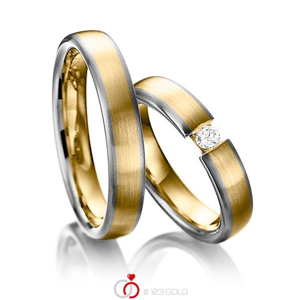Paar bicolor Trauringe/Eheringe in Graugold dunkel 585 Gelbgold 585 mit zus. 0,1 ct. Brillant tw, si von 123gold - Y-1103-8 Paar bicolor Trauringe/Eheringe in Graugold dunkel 585 Gelbgold 585 mit zus. 0,1 ct. Brillant tw, si von 123gold - Y-1103-8