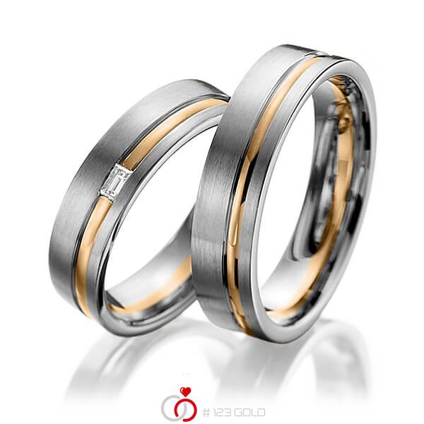 Paar bicolor Trauringe/Eheringe in Graugold dunkel 585 Roségold 585 mit zus. 0,06 ct. Baguette-Diamant tw, vs von 123gold - Y-1104-9 Paar bicolor Trauringe/Eheringe in Graugold dunkel 585 Roségold 585 mit zus. 0,06 ct. Baguette-Diamant tw, vs von 123gold - Y-1104-9