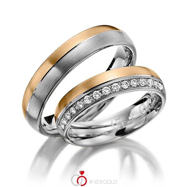Paar bicolor Trauringe/Eheringe in Graugold dunkel 585 Roségold 585 mit zus. 0,225 ct. Brillant tw, si von Steinberg - Q-1200-9 Paar bicolor Trauringe/Eheringe in Graugold dunkel 585 Roségold 585 mit zus. 0,225 ct. Brillant tw, si von Steinberg - Q-1200-9