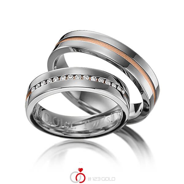 Paar bicolor Trauringe/Eheringe in Graugold dunkel 585 Rotgold 585 mit zus. 0,15 ct. Brillant tw, si von 123gold - Y-1143-7 Paar bicolor Trauringe/Eheringe in Graugold dunkel 585 Rotgold 585 mit zus. 0,15 ct. Brillant tw, si von 123gold - Y-1143-7