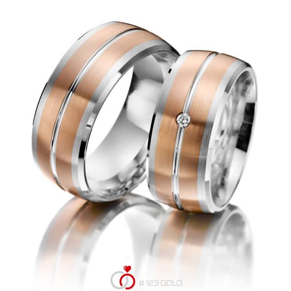 Paar bicolor Trauringe/Eheringe in Innen Silber 925 , aussen Silber 925 Rotgold 375 mit zus. 0,03 ct. Brillant tw, si - G-1012-1 Paar bicolor Trauringe/Eheringe in Innen Silber 925 , aussen Silber 925 Rotgold 375 mit zus. 0,03 ct. Brillant tw, si - G-1012-1