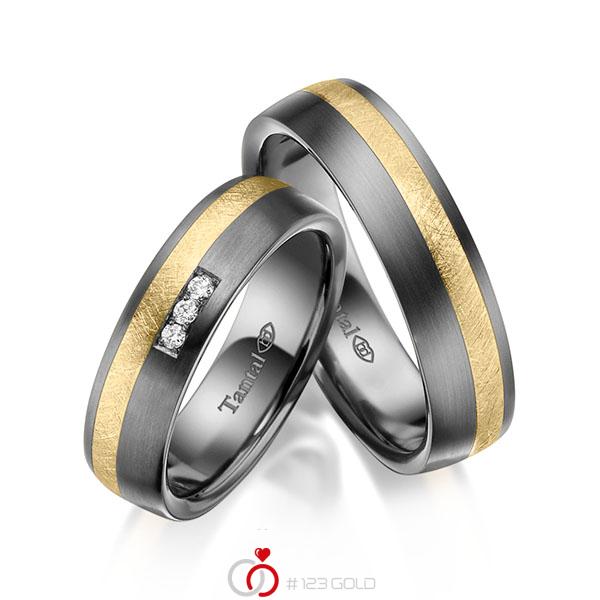 Paar bicolor Trauringe/Eheringe in Innen Tantal 900 , außen Tantal 900 Gelbgold 750 mit zus. 0,06 ct. Brillant tw, si - UQ-1061-3 Paar bicolor Trauringe/Eheringe in Innen Tantal 900 , außen Tantal 900 Gelbgold 750 mit zus. 0,06 ct. Brillant tw, si - UQ-1061-3