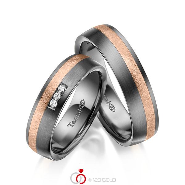 Paar bicolor Trauringe/Eheringe in Innen Tantal 900 , außen Tantal 900 Rotgold 750 mit zus. 0,06 ct. Brillant tw, si - UQ-1061-2 Paar bicolor Trauringe/Eheringe in Innen Tantal 900 , außen Tantal 900 Rotgold 750 mit zus. 0,06 ct. Brillant tw, si - UQ-1061-2