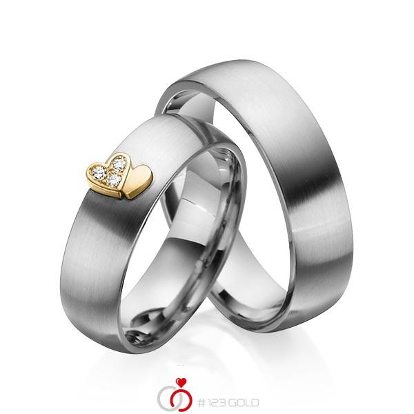 Paar bicolor Trauringe/Eheringe in Palladium 500 Gelbgold 585 mit zus. 0,045 ct. Brillant tw, si von 123gold - Y-1338-10 Paar bicolor Trauringe/Eheringe in Palladium 500 Gelbgold 585 mit zus. 0,045 ct. Brillant tw, si von 123gold - Y-1338-10