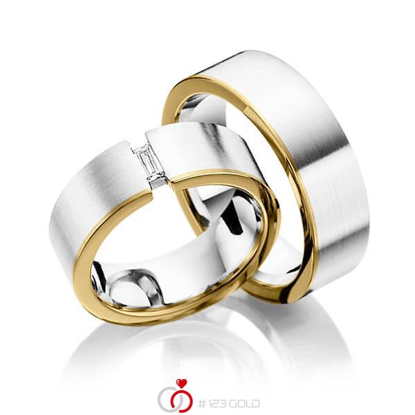 Paar bicolor Trauringe/Eheringe in Palladium 950 Gelbgold 750 mit zus. 0,1 ct. Baguette-Diamant tw, vs von 123gold - Y-1264-9 Paar bicolor Trauringe/Eheringe in Palladium 950 Gelbgold 750 mit zus. 0,1 ct. Baguette-Diamant tw, vs von 123gold - Y-1264-9