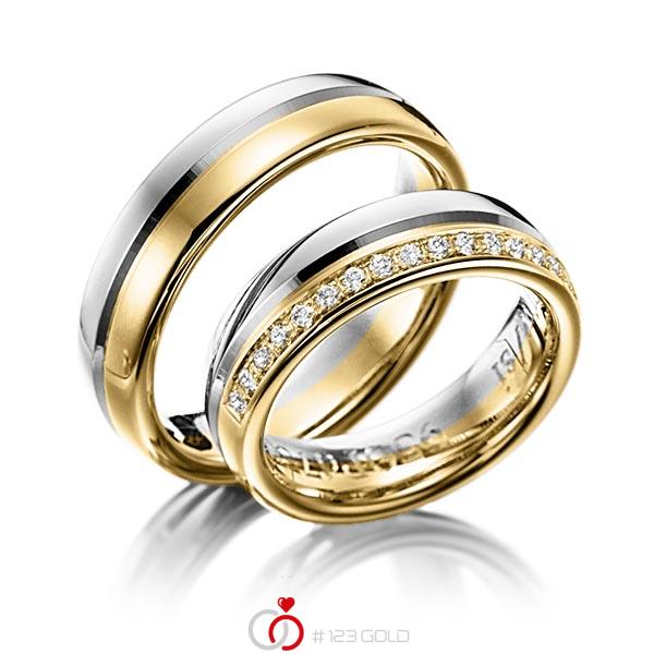 Paar bicolor Trauringe/Eheringe in Palladium 950 Gelbgold 750 mit zus. 0,225 ct. Brillant tw, si von Steinberg - Q-1213-1 Paar bicolor Trauringe/Eheringe in Palladium 950 Gelbgold 750 mit zus. 0,225 ct. Brillant tw, si von Steinberg - Q-1213-1