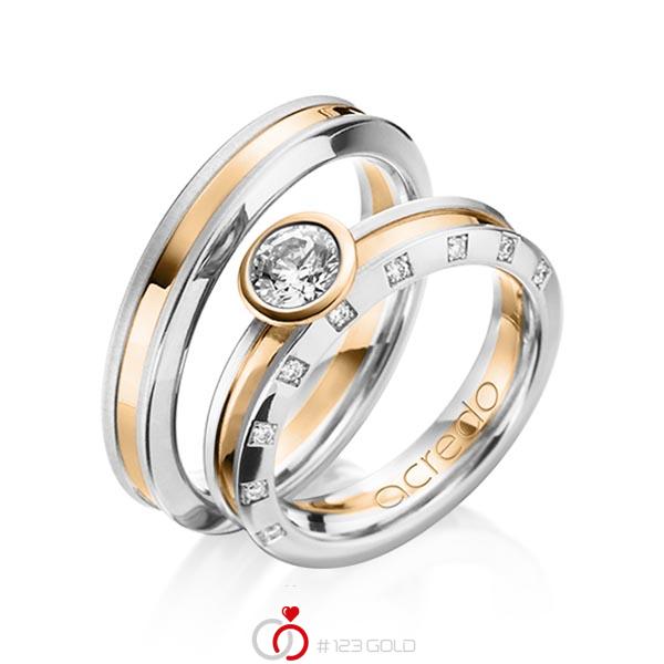Paar bicolor Trauringe/Eheringe in Platin 950 Roségold 750 mit 0,5 ct. + zus. 0,09 ct. Brillant tw, vs von acredo - A-1200-1 Paar bicolor Trauringe/Eheringe in Platin 950 Roségold 750 mit 0,5 ct. + zus. 0,09 ct. Brillant tw, vs von acredo - A-1200-1