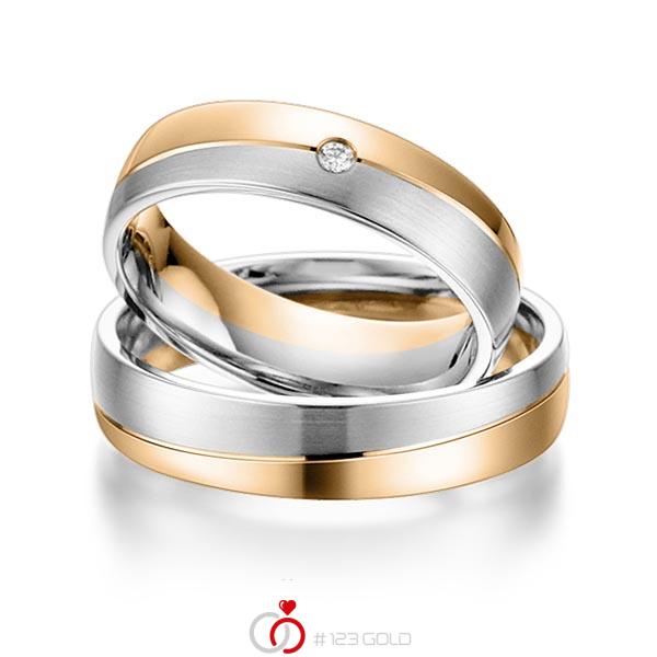 Paar bicolor Trauringe/Eheringe in Roségold 585 Graugold 585 mit zus. 0,015 ct. Brillant tw, si von acredo - S-1102-9 Paar bicolor Trauringe/Eheringe in Roségold 585 Graugold 585 mit zus. 0,015 ct. Brillant tw, si von acredo - S-1102-9