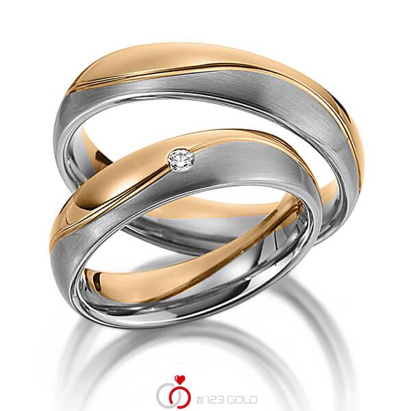 Paar bicolor Trauringe/Eheringe in Roségold 585 Graugold 585 mit zus. 0,03 ct. Brillant tw, si von 123gold - Y-1308-3 Paar bicolor Trauringe/Eheringe in Roségold 585 Graugold 585 mit zus. 0,03 ct. Brillant tw, si von 123gold - Y-1308-3
