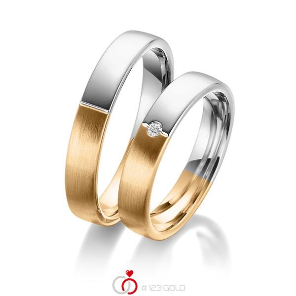 Paar bicolor Trauringe/Eheringe in Roségold 585 Graugold 585 mit zus. 0,03 ct. Brillant tw, si von 123gold - Y-1379-6 Paar bicolor Trauringe/Eheringe in Roségold 585 Graugold 585 mit zus. 0,03 ct. Brillant tw, si von 123gold - Y-1379-6