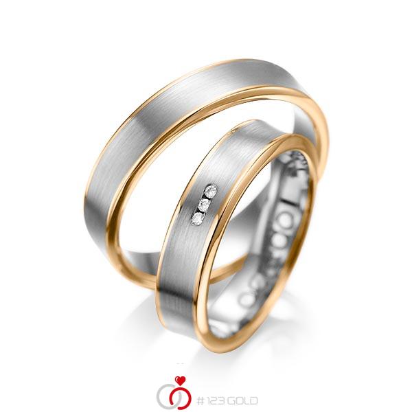 Paar bicolor Trauringe/Eheringe in Roségold 585 Graugold 585 mit zus. 0,03 ct. Brillant tw, si von acredo - A-1055-6 Paar bicolor Trauringe/Eheringe in Roségold 585 Graugold 585 mit zus. 0,03 ct. Brillant tw, si von acredo - A-1055-6
