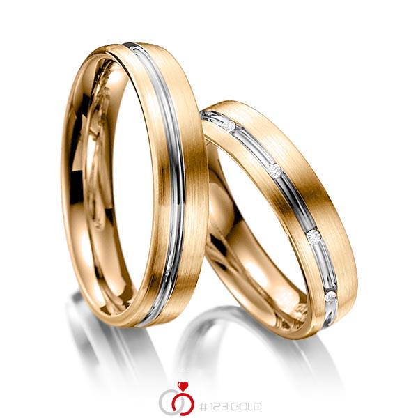 Paar bicolor Trauringe/Eheringe in Roségold 585 Graugold 585 mit zus. 0,05 ct. Brillant tw, si von Steinberg - Q-1198-9 Paar bicolor Trauringe/Eheringe in Roségold 585 Graugold 585 mit zus. 0,05 ct. Brillant tw, si von Steinberg - Q-1198-9