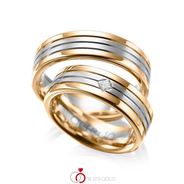 Paar bicolor Trauringe/Eheringe in Roségold 585 Graugold 585 mit zus. 0,08 ct. Prinzess-Diamant tw, si von acredo - A-1023-2 Paar bicolor Trauringe/Eheringe in Roségold 585 Graugold 585 mit zus. 0,08 ct. Prinzess-Diamant tw, si von acredo - A-1023-2