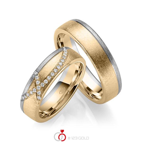 Paar bicolor Trauringe/Eheringe in Roségold 585 Graugold 585 mit zus. 0,168 ct. Brillant tw, si - UQ-1050-3 Paar bicolor Trauringe/Eheringe in Roségold 585 Graugold 585 mit zus. 0,168 ct. Brillant tw, si - UQ-1050-3
