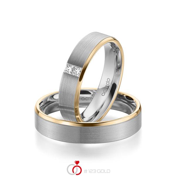 Paar bicolor Trauringe/Eheringe in Roségold 585 Graugold 585 mit zus. 0,1 ct. Prinzess-Diamant tw, si von acredo - A-1945-11 Paar bicolor Trauringe/Eheringe in Roségold 585 Graugold 585 mit zus. 0,1 ct. Prinzess-Diamant tw, si von acredo - A-1945-11