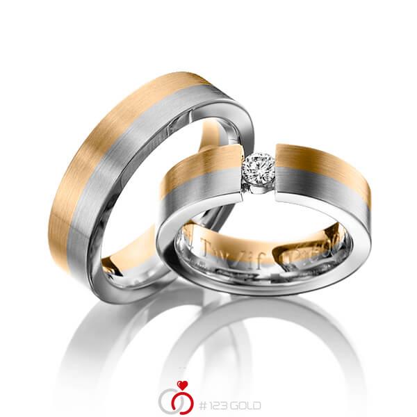 Paar bicolor Trauringe/Eheringe in Roségold 585 Graugold 585 mit zus. 0,2 ct. Brillant tw, if von 123gold - Y-1129-14 Paar bicolor Trauringe/Eheringe in Roségold 585 Graugold 585 mit zus. 0,2 ct. Brillant tw, if von 123gold - Y-1129-14