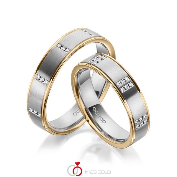 Paar bicolor Trauringe/Eheringe in Roségold 585 Graugold 585 mit zus. 0,345 ct. Brillant tw, vs von acredo - A-1971-9 Paar bicolor Trauringe/Eheringe in Roségold 585 Graugold 585 mit zus. 0,345 ct. Brillant tw, vs von acredo - A-1971-9