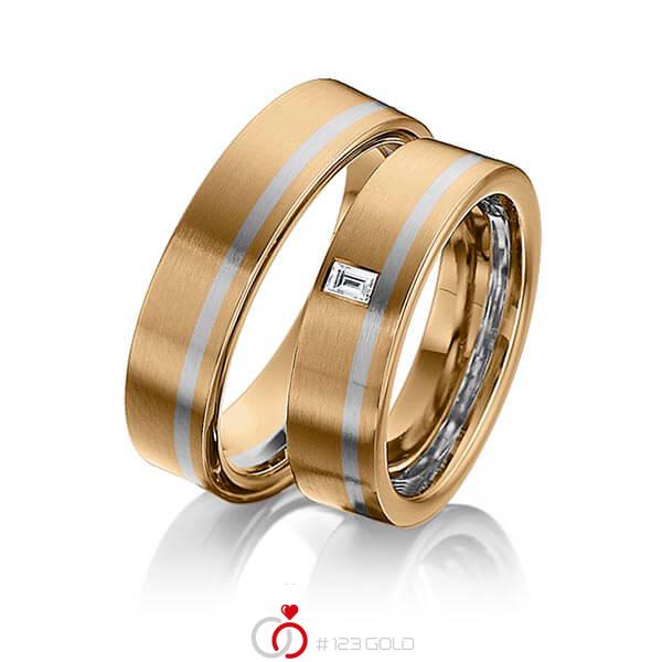 Paar bicolor Trauringe/Eheringe in Roségold 585 Graugold dunkel 585 mit zus. 0,08 ct. Baguette-Diamant tw, vs von 123gold - Y-1300-8 Paar bicolor Trauringe/Eheringe in Roségold 585 Graugold dunkel 585 mit zus. 0,08 ct. Baguette-Diamant tw, vs von 123gold - Y-1300-8