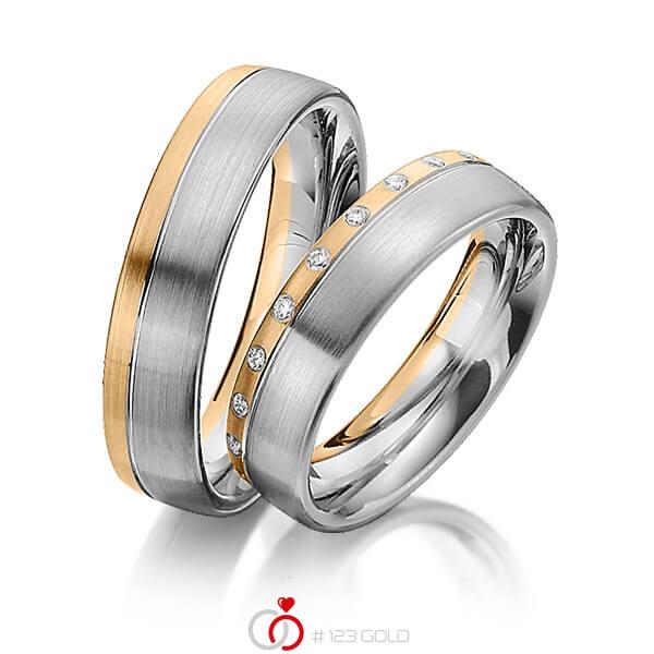Paar bicolor Trauringe/Eheringe in Roségold 585 Graugold dunkel 585 mit zus. 0,21 ct. Brillant tw, si von Steinberg - Q-1334-12 Paar bicolor Trauringe/Eheringe in Roségold 585 Graugold dunkel 585 mit zus. 0,21 ct. Brillant tw, si von Steinberg - Q-1334-12