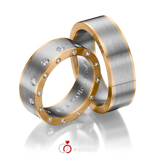 Paar bicolor Trauringe/Eheringe in Roségold 585 Graugold dunkel 585 mit zus. 0,48 ct. Brillant tw, si von 123gold - Y-1147-12 Paar bicolor Trauringe/Eheringe in Roségold 585 Graugold dunkel 585 mit zus. 0,48 ct. Brillant tw, si von 123gold - Y-1147-12