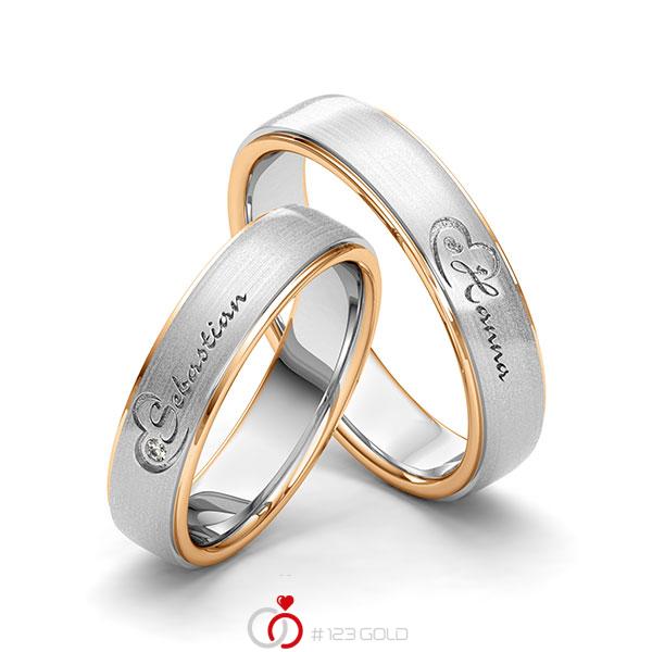 Paar bicolor Trauringe/Eheringe in Roségold 585 Weissgold 585 Herz mit zus. 0,01 ct. Brillant tw, si von 123gold - Y-1415-19 Paar bicolor Trauringe/Eheringe in Roségold 585 Weissgold 585 Herz mit zus. 0,01 ct. Brillant tw, si von 123gold - Y-1415-19