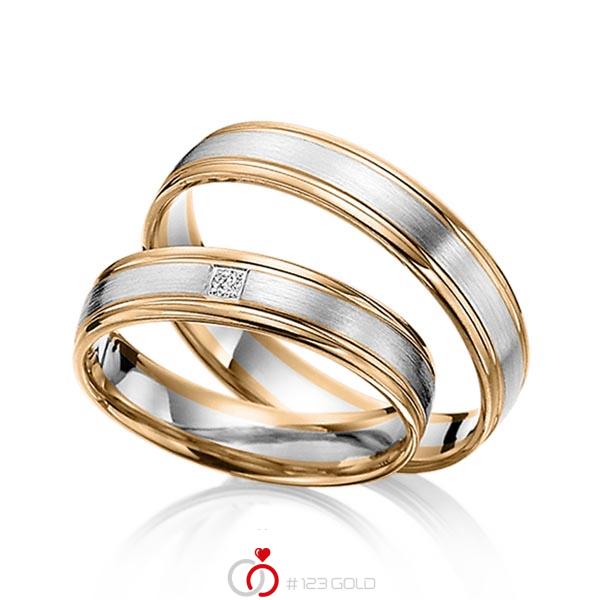 Paar bicolor Trauringe/Eheringe in Roségold 585 Weißgold 585 mit zus. 0,02 ct. Brillant tw, si von Steinberg - Q-1137-6 Paar bicolor Trauringe/Eheringe in Roségold 585 Weißgold 585 mit zus. 0,02 ct. Brillant tw, si von Steinberg - Q-1137-6