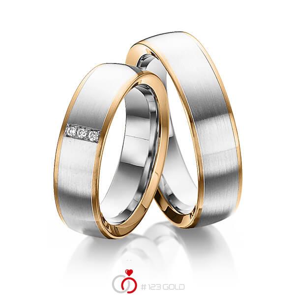 Paar bicolor Trauringe/Eheringe in Roségold 585 Weissgold 585 mit zus. 0,03 ct. Brillant tw, si von 123gold - Y-1302-6 Paar bicolor Trauringe/Eheringe in Roségold 585 Weissgold 585 mit zus. 0,03 ct. Brillant tw, si von 123gold - Y-1302-6