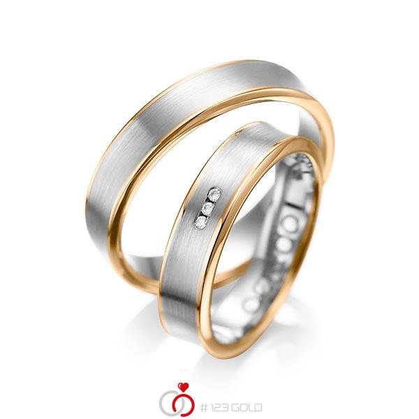 Paar bicolor Trauringe/Eheringe in Roségold 585 Weißgold 585 mit zus. 0,03 ct. Brillant tw, si von acredo - A-1055-3 Paar bicolor Trauringe/Eheringe in Roségold 585 Weißgold 585 mit zus. 0,03 ct. Brillant tw, si von acredo - A-1055-3