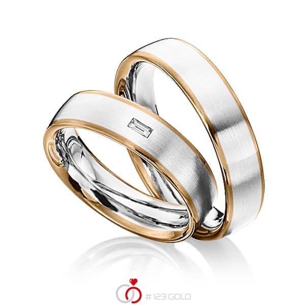 Paar bicolor Trauringe/Eheringe in Roségold 585 Weissgold 585 mit zus. 0,06 ct. Baguette-Diamant tw, vs von 123gold - Y-1285-4 Paar bicolor Trauringe/Eheringe in Roségold 585 Weissgold 585 mit zus. 0,06 ct. Baguette-Diamant tw, vs von 123gold - Y-1285-4
