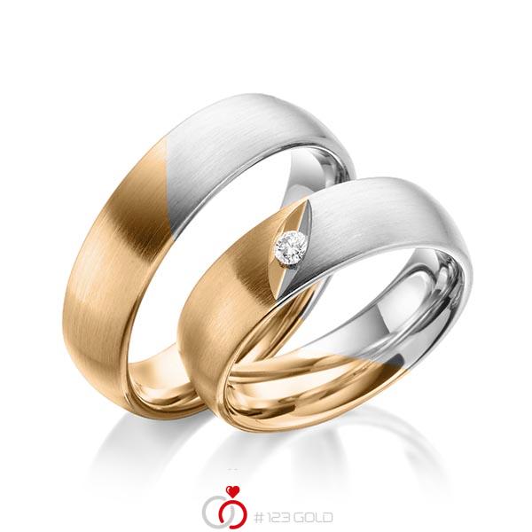 Paar bicolor Trauringe/Eheringe in Roségold 585 Weissgold 585 mit zus. 0,06 ct. Brillant tw, si von 123gold - Y-1377-5 Paar bicolor Trauringe/Eheringe in Roségold 585 Weissgold 585 mit zus. 0,06 ct. Brillant tw, si von 123gold - Y-1377-5