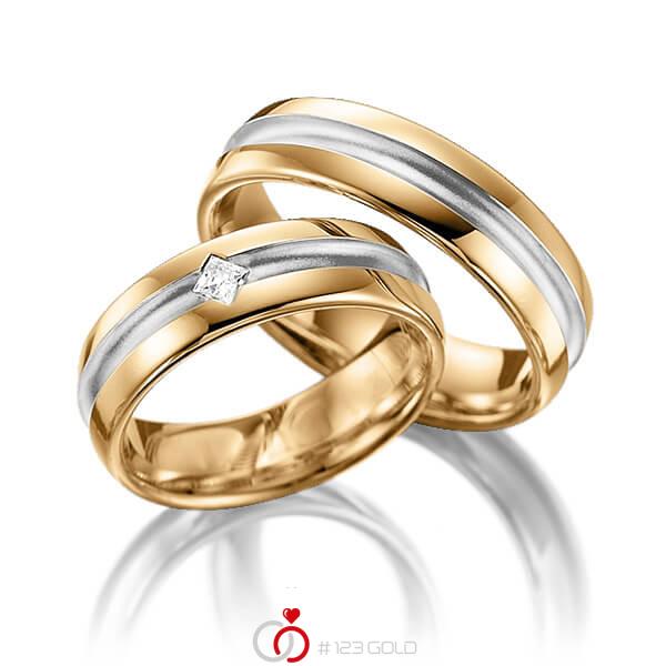 Paar bicolor Trauringe/Eheringe in Roségold 585 Weißgold 585 mit zus. 0,08 ct. Prinzess-Diamant tw, vs von 123gold - Y-1223-9 Paar bicolor Trauringe/Eheringe in Roségold 585 Weißgold 585 mit zus. 0,08 ct. Prinzess-Diamant tw, vs von 123gold - Y-1223-9