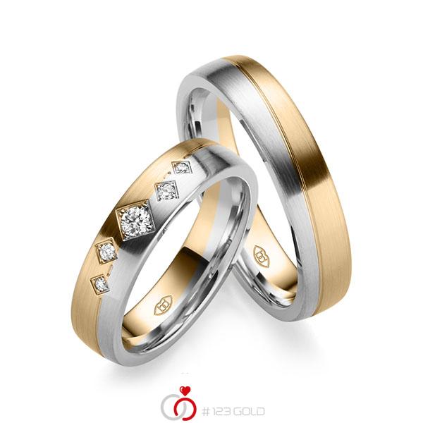 Paar bicolor Trauringe/Eheringe in Roségold 585 Weissgold 585 mit zus. 0,116 ct. Brillant w, si - UQ-1006-4 Paar bicolor Trauringe/Eheringe in Roségold 585 Weissgold 585 mit zus. 0,116 ct. Brillant w, si - UQ-1006-4