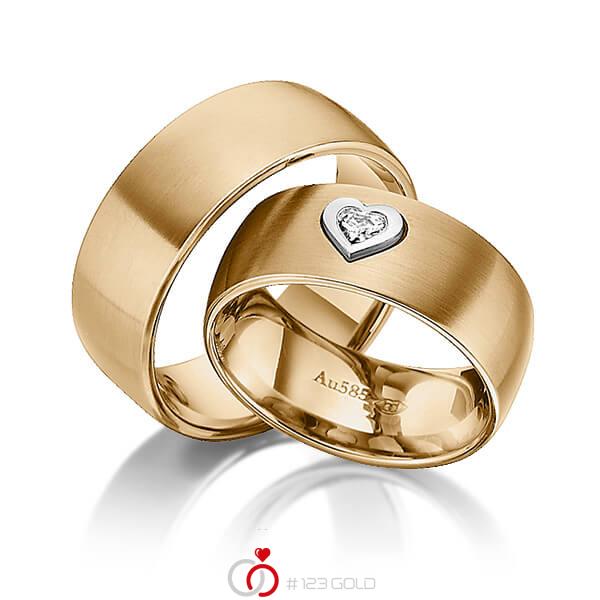 Paar bicolor Trauringe/Eheringe in Roségold 585 Weissgold 585 mit zus. 0,12 ct. Herz-Diamant tw, vs von 123gold - Y-1335-9 Paar bicolor Trauringe/Eheringe in Roségold 585 Weissgold 585 mit zus. 0,12 ct. Herz-Diamant tw, vs von 123gold - Y-1335-9