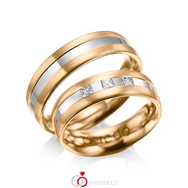 Paar bicolor Trauringe/Eheringe in Roségold 585 Weißgold 585 mit zus. 0,18 ct. Prinzess-Diamant tw, si von acredo - A-1021-11 Paar bicolor Trauringe/Eheringe in Roségold 585 Weißgold 585 mit zus. 0,18 ct. Prinzess-Diamant tw, si von acredo - A-1021-11