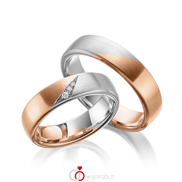 Paar bicolor Trauringe/Eheringe in Rotgold 585 Graugold 585 mit zus. 0,03 ct. Brillant tw, si von 123gold - Y-1371-3 Paar bicolor Trauringe/Eheringe in Rotgold 585 Graugold 585 mit zus. 0,03 ct. Brillant tw, si von 123gold - Y-1371-3
