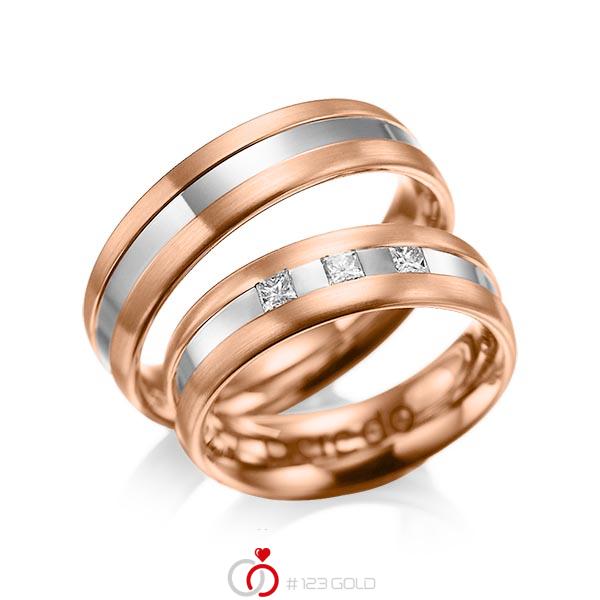 Paar bicolor Trauringe/Eheringe in Rotgold 585 Graugold 585 mit zus. 0,18 ct. Prinzess-Diamant tw, si von acredo - A-1021-9 Paar bicolor Trauringe/Eheringe in Rotgold 585 Graugold 585 mit zus. 0,18 ct. Prinzess-Diamant tw, si von acredo - A-1021-9