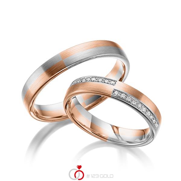 Paar bicolor Trauringe/Eheringe in Rotgold 585 Graugold 585 mit zus. 0,1 ct. Brillant tw, si von 123gold - Y-1375-1 Paar bicolor Trauringe/Eheringe in Rotgold 585 Graugold 585 mit zus. 0,1 ct. Brillant tw, si von 123gold - Y-1375-1