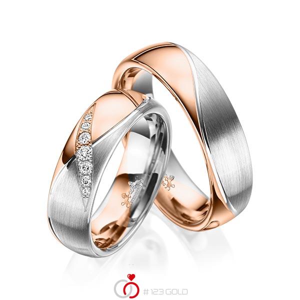 Paar bicolor Trauringe/Eheringe in Rotgold 585 Graugold 585 mit zus. 0,1 ct. Brillant tw, si von Steinberg - Q-1572-11 Paar bicolor Trauringe/Eheringe in Rotgold 585 Graugold 585 mit zus. 0,1 ct. Brillant tw, si von Steinberg - Q-1572-11