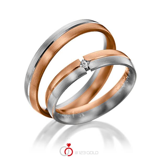 Paar bicolor Trauringe/Eheringe in Rotgold 585 Graugold dunkel 585 mit zus. 0,03 ct. Prinzess-Diamant tw, si von 123gold - Y-1036-16 Paar bicolor Trauringe/Eheringe in Rotgold 585 Graugold dunkel 585 mit zus. 0,03 ct. Prinzess-Diamant tw, si von 123gold - Y-1036-16