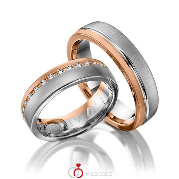Paar bicolor Trauringe/Eheringe in Rotgold 585 Graugold dunkel 585 mit zus. 0,15 ct. Brillant tw, si von Steinberg - Q-1203-7 Paar bicolor Trauringe/Eheringe in Rotgold 585 Graugold dunkel 585 mit zus. 0,15 ct. Brillant tw, si von Steinberg - Q-1203-7