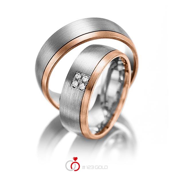 Paar bicolor Trauringe/Eheringe in Rotgold 585 Palladium 585 mit zus. 0,04 ct. Brillant tw, si von Steinberg - Q-1242-1 Paar bicolor Trauringe/Eheringe in Rotgold 585 Palladium 585 mit zus. 0,04 ct. Brillant tw, si von Steinberg - Q-1242-1