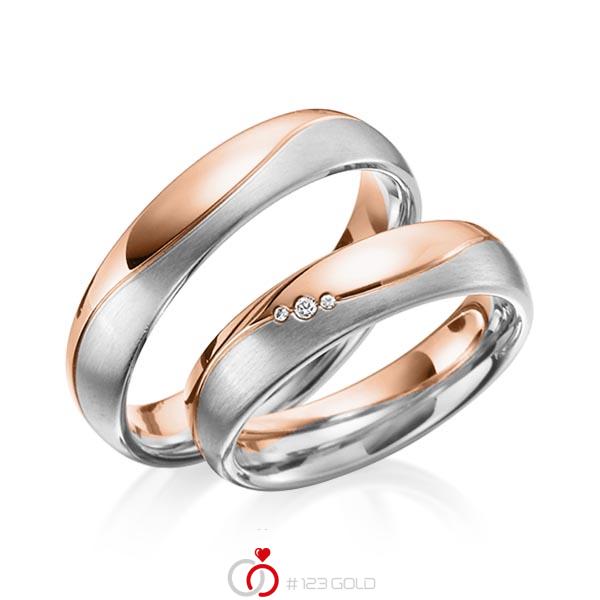 Paar bicolor Trauringe/Eheringe in Rotgold 585 Weissgold 585 mit zus. 0,025 ct. Brillant tw, si von 123gold - Y-1314-6 Paar bicolor Trauringe/Eheringe in Rotgold 585 Weissgold 585 mit zus. 0,025 ct. Brillant tw, si von 123gold - Y-1314-6
