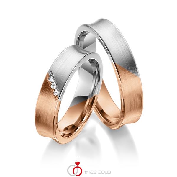 Paar bicolor Trauringe/Eheringe in Rotgold 585 Weissgold 585 mit zus. 0,03 ct. Brillant tw, si von 123gold - Y-1374-4 Paar bicolor Trauringe/Eheringe in Rotgold 585 Weissgold 585 mit zus. 0,03 ct. Brillant tw, si von 123gold - Y-1374-4