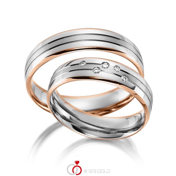 Paar bicolor Trauringe/Eheringe in Rotgold 585 Weißgold 585 mit zus. 0,051 ct. Brillant tw, si von acredo - S-1160-1 Paar bicolor Trauringe/Eheringe in Rotgold 585 Weißgold 585 mit zus. 0,051 ct. Brillant tw, si von acredo - S-1160-1