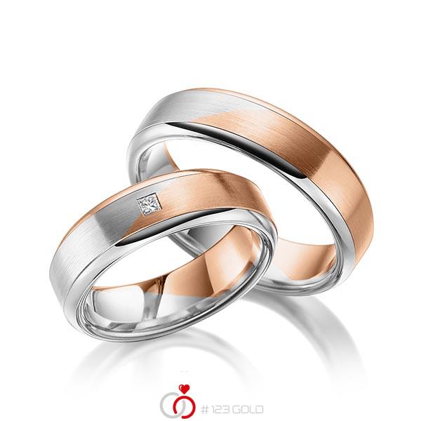Paar bicolor Trauringe/Eheringe in Rotgold 585 Weissgold 585 mit zus. 0,05 ct. Prinzess-Diamant tw, vs von 123gold - Y-1376-3 Paar bicolor Trauringe/Eheringe in Rotgold 585 Weissgold 585 mit zus. 0,05 ct. Prinzess-Diamant tw, vs von 123gold - Y-1376-3