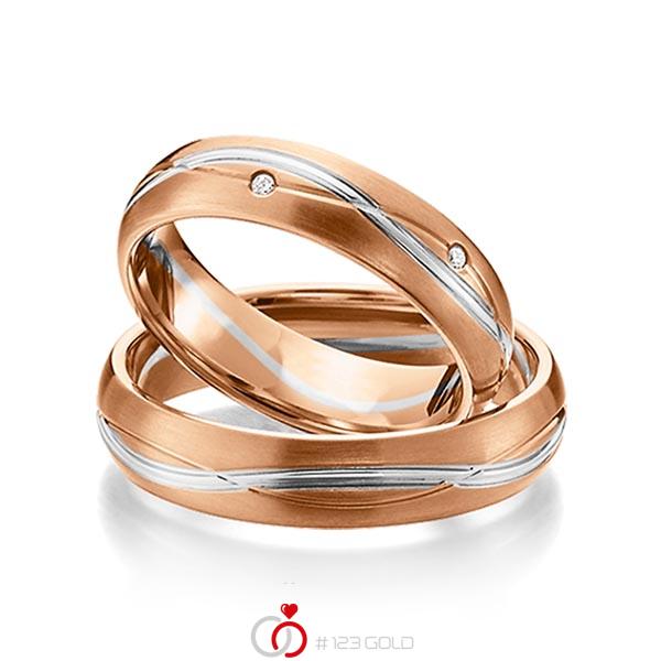 Paar bicolor Trauringe/Eheringe in Rotgold 585 Weissgold 585 mit zus. 0,06 ct. Brillant tw, si von acredo - A-1158-9 Paar bicolor Trauringe/Eheringe in Rotgold 585 Weissgold 585 mit zus. 0,06 ct. Brillant tw, si von acredo - A-1158-9