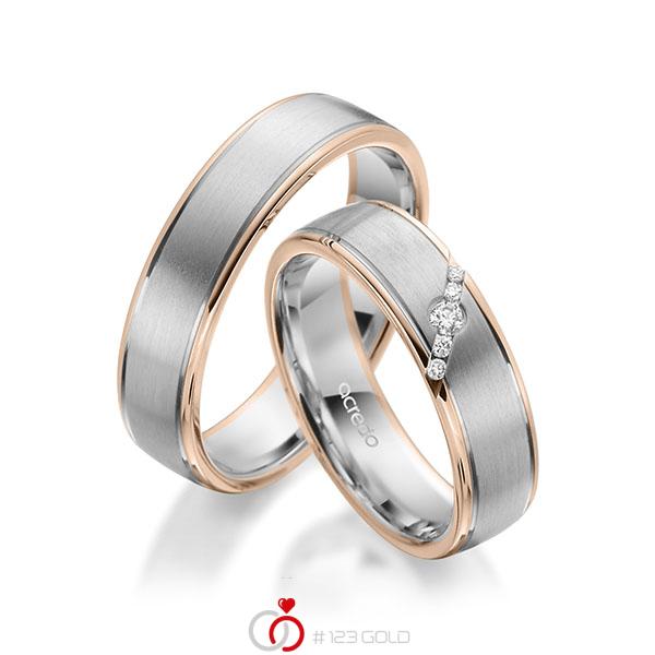 Paar bicolor Trauringe/Eheringe in Rotgold 585 Weissgold 585 mit zus. 0,072 ct. Brillant tw, si von acredo - A-1949-3 Paar bicolor Trauringe/Eheringe in Rotgold 585 Weissgold 585 mit zus. 0,072 ct. Brillant tw, si von acredo - A-1949-3