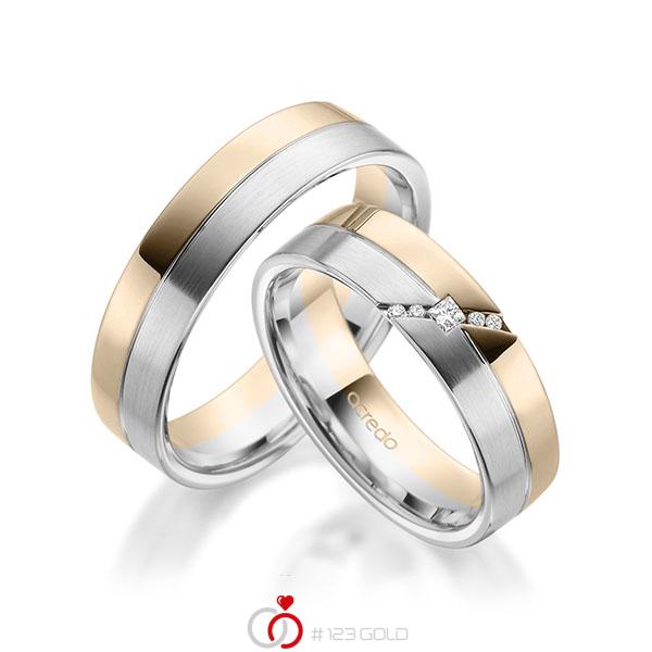 Paar bicolor Trauringe/Eheringe in Signature Gold 585 Weissgold 585 mit zus. 0,05 ct. Prinzess-Diamant & Brillant tw, si von acredo - A-1954-13 Paar bicolor Trauringe/Eheringe in Signature Gold 585 Weissgold 585 mit zus. 0,05 ct. Prinzess-Diamant & Brillant tw, si von acredo - A-1954-13