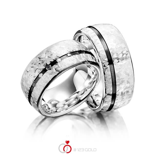 Paar bicolor Trauringe/Eheringe in Silber 925 Palladium 585 mit zus. 0,05 ct. Brillant tw, si schwarz von Merii - M-1062-1 Paar bicolor Trauringe/Eheringe in Silber 925 Palladium 585 mit zus. 0,05 ct. Brillant tw, si schwarz von Merii - M-1062-1