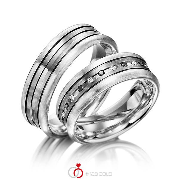 Paar bicolor Trauringe/Eheringe in Silber 925 Palladium 585 mit zus. 0,24 ct. Brillant tw, si schwarz von Merii - M-1071-1 Paar bicolor Trauringe/Eheringe in Silber 925 Palladium 585 mit zus. 0,24 ct. Brillant tw, si schwarz von Merii - M-1071-1
